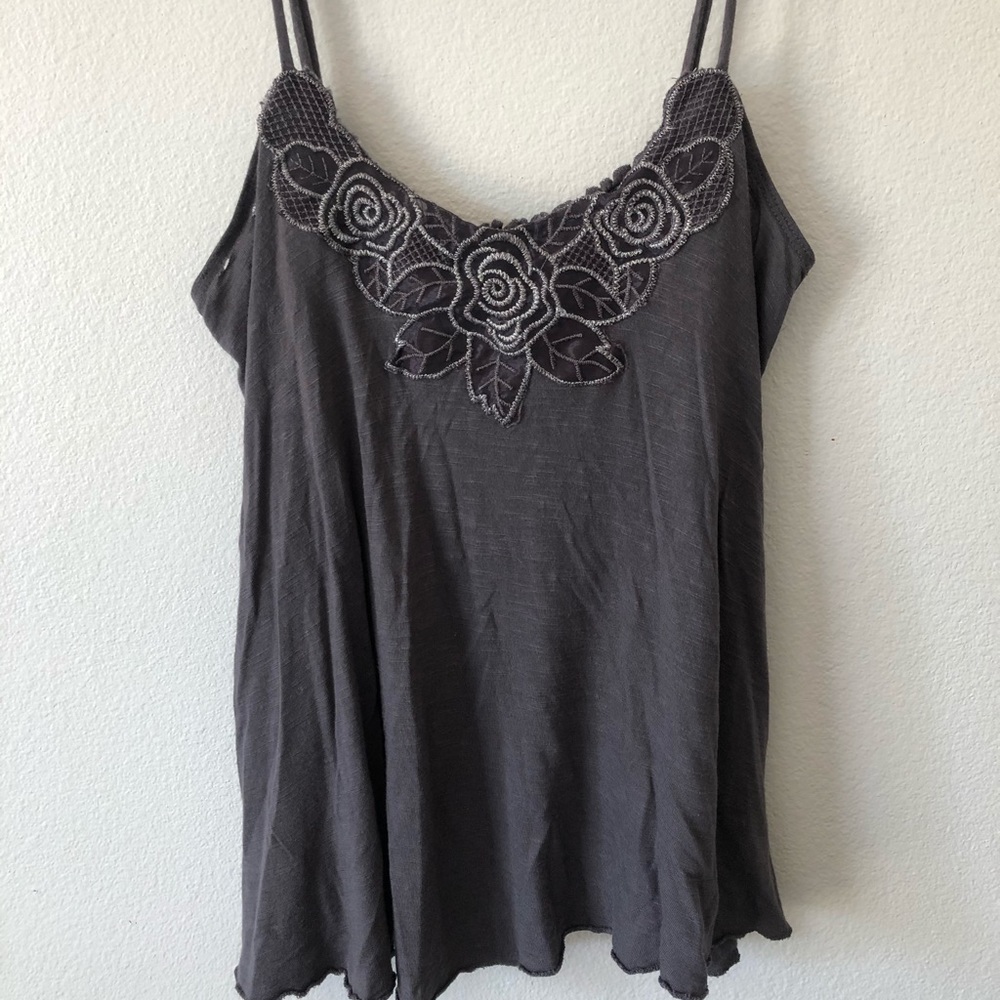 Grey, floral spaghetti strapped shirt!